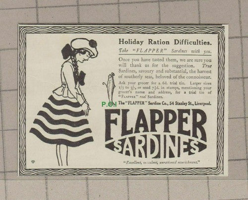 C1821) Flapper Sardines Wartime Advert -1918 Clip