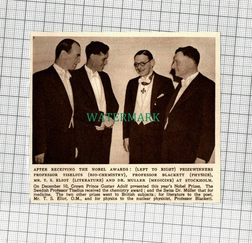 C2324) Nobel Awards Prof Tiselius Blackett Mr T S Eliot Dr Muller - 1948 Clip