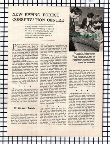 (8325) Epping Forest Conservation Centre Paul Moxey - 1971 Article