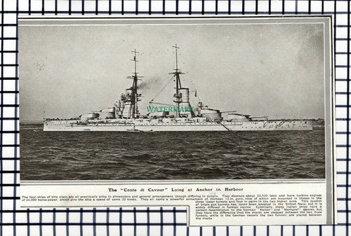 C6268) The Conte di Cavour Ship At Harbour - 1919 Cutting