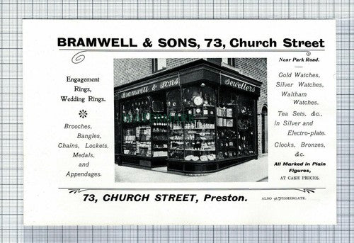 C7429) PRESTON Bramwell & Sons Jewellers Advert - 1902 Cutting
