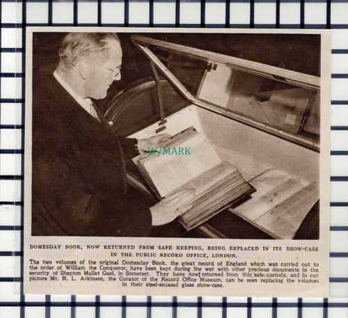 C6126) Mr R L Atkinson Record Office Museum Domesday Book ~ 1945 Cutting