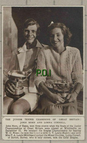 (C658) John Horn Essex Lorna Cornell Sutton Surrey Tennis Champions 1949 Cutting
