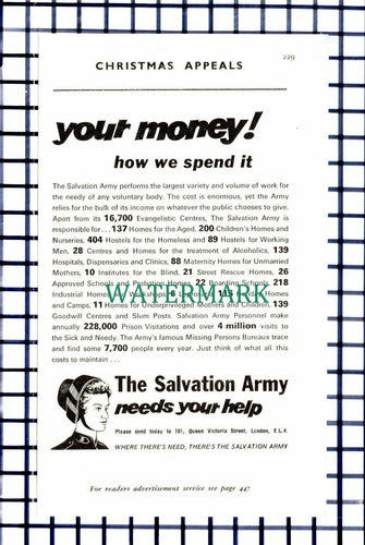 C6839) Salvation Army Christmas Appeal Advert - 1964 Cutting