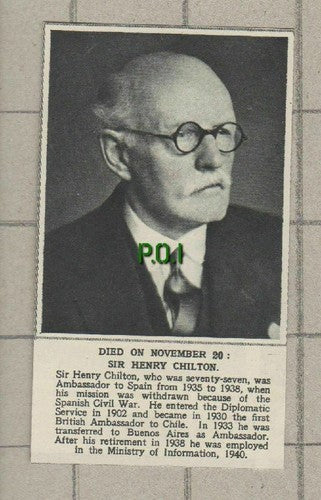Sir Henry Chilton Obituary - SMALL 1954 News Clipping