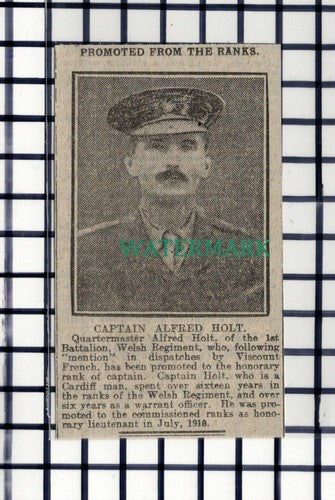 C7198) Captain Alfred Holt 1st Batt Welsh Regiment - 1916 Cutting
