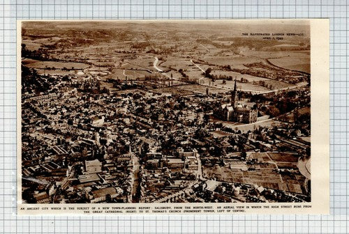 Salisbury Wiltshire Aerial View - 1949 Cutting