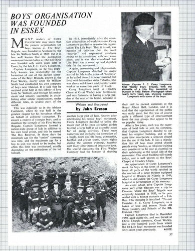 Captain F C Carey Longmore First Warley Boys Brigade - 1974 Article