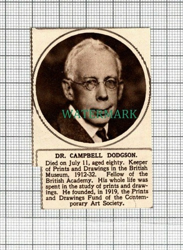 C2864) Dr Campbell Dodgson British Museum Obituary - 1948 Clip SMALL!!