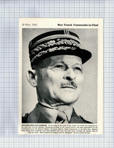 General Maxime Weygand French Commander WW2 -1940s Clipping / Print