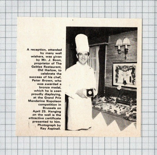 The Gables Restaurant Old Harlow Essex Chef Peter Brown Mr J Boon - 1977 Cutting