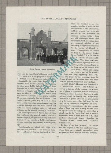 Christ's Hospital Horsham 1902-1952 HLO Flecker - 1952 Article