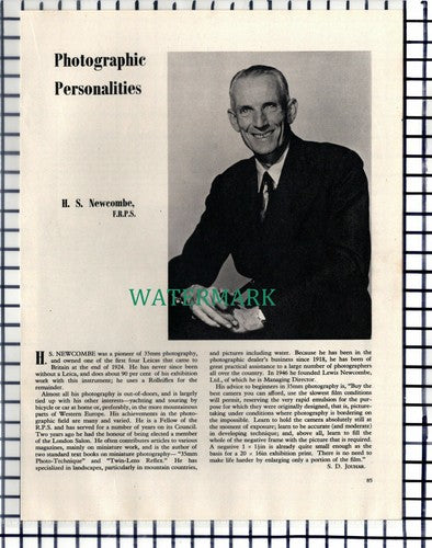 (7105) H S Newcombe Photographer Lewis Newcombe Ltd - 1954 Article