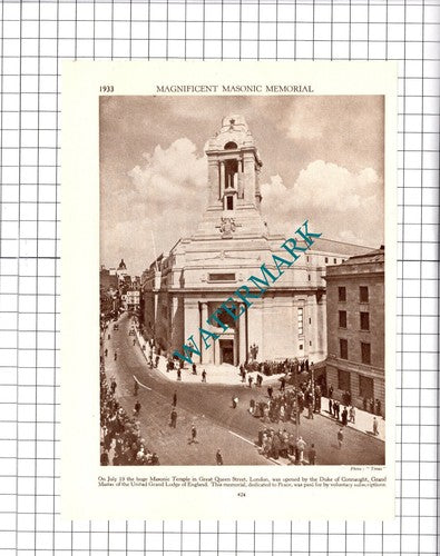 Masonic Temple Great Queen Street London - 1930s Clipping / Print