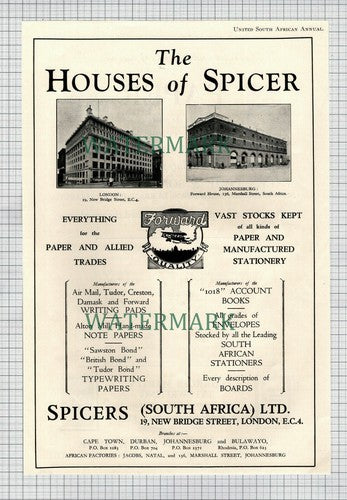 X1838)The Houses Of Spicer Spicers South Africa London Johannesburg 1932 Cutting