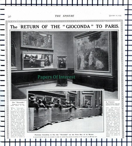 X1409) Uffizzi Uffizi Gallery The Gioconda Theft Perugia - 1914 Cutting