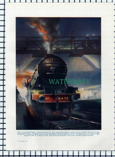 (7219) Flying Scotsman Railway Engine 4472 - 1930s Print / Illustration