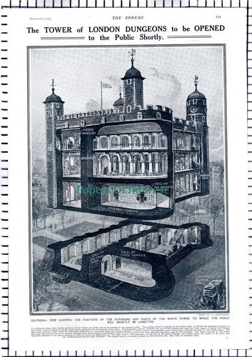 Tower Of London Dungeons - 1913 Article / Print