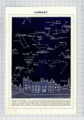 The Stars In January in Oxford - c.1950s Book Print