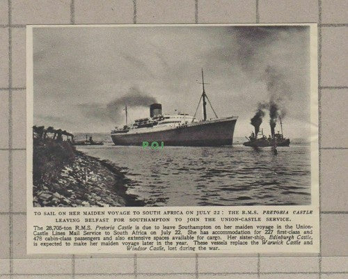 C1873) The RMS PRETORIA CASTLE Leaving Belfast Union Castle Line - 1948 Clip