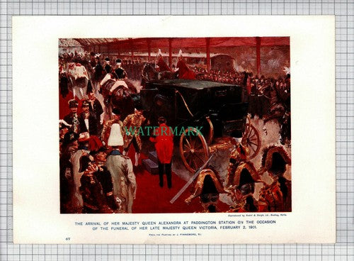 (5633) Queen Alexandra PADDINGTON STATION Queen Victoria Funeral - c.1910 Print