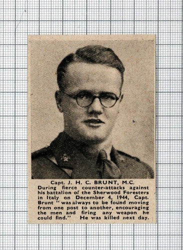 Captain J H C Brunt Sherwood Foresters Italy - 1945 Small News Cutting