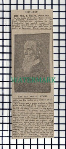 C6987) The Rev Robert Evans Penmaen Blackwood Obituary - 1916 Cutting