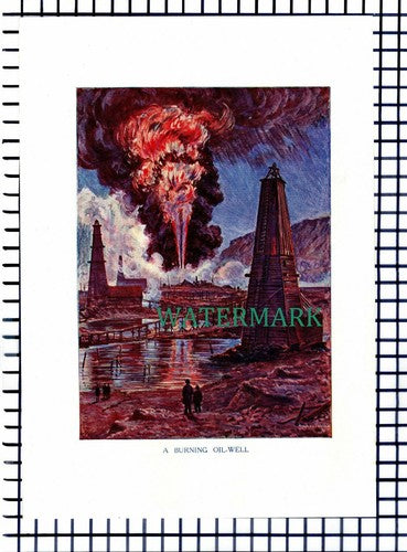 (7476) Burning Oil Well - c.1920s Print