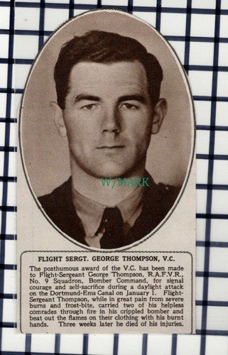 C6233) Flight Sergt George Thompson No 9 Squadron Bomber Command - 1945 Cutting