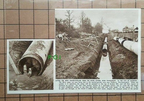 C1695) New Water Pipeline Fladbury River Severn Tewkesbury To Coventry - 1950