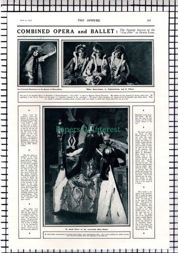 Drury Lane Coq d'Or Adolf Bolm Karsavina Pilanz Kopycinska - 1914 News Page