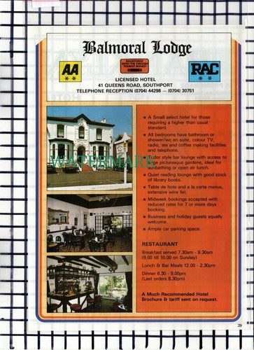C6998) Franklyn Hotel Southport Balmoral Lodge Queens Road - 1986 Advert