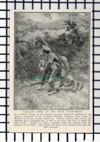 C5813) 1st West Yorkshire Regiment Charles Bell World War One - c.1918 Cutting