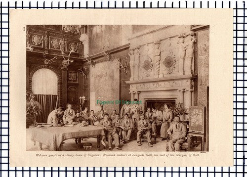X1324) Longleat Hall Wounded Soldiers World War One - c.1918 Cutting