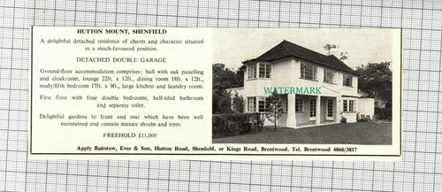 C2249) Hutton Mount Shenfield House Sale Advert - 1966 Clip