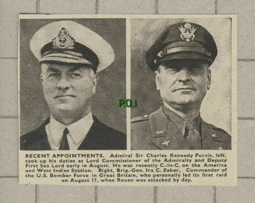 Admiral Sir Charles Kennedy Purvis / Gen Ira C Eaker - c.1945 Small Clipping