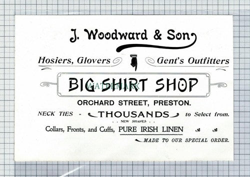 C7055) PRESTON J Woodward & Son Big Shirt Shop Advert - 1902 Book Print