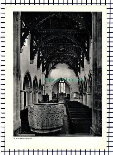 X1449) Bere Regis Dorset Church - 1950s Book Print