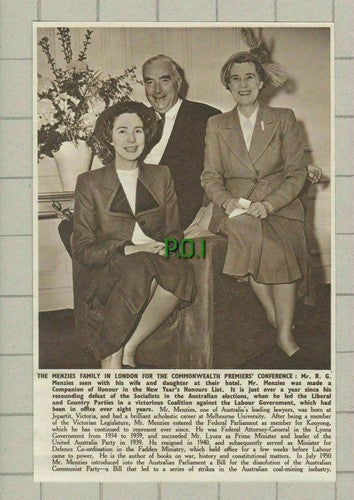 Mr R G Menzies and Family Australia - 1951 News Clipping