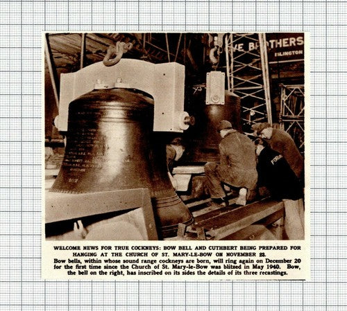 St Mary-le-Bow Church Bell London Bow Bells - 1961 Clipping