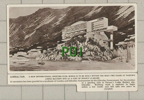 Parson's Lodge Battery Site Gibraltar - 1959 Small News Clipping