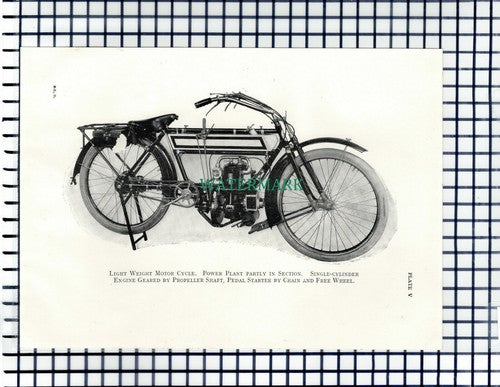 (7205) PAPER ITEM! Light Weight Motor Cycle - c.1915 PRINT/ Illustration