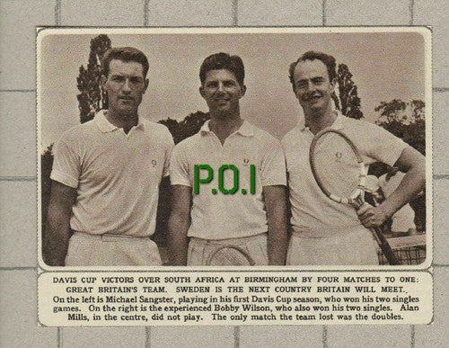 Davis Cup Tennis Michael Sangster Bobby Wilson Alan Mills - 1961 News Clipping