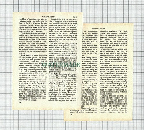 (6963) Professor Rab Mollan Queen's University Belfast Surgeon - 1991 Article