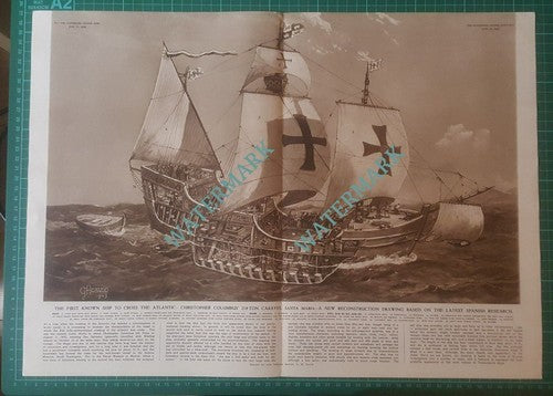 The Santa Maria Christopher Columbus Ship GH Davis - 1949 Pullout Print