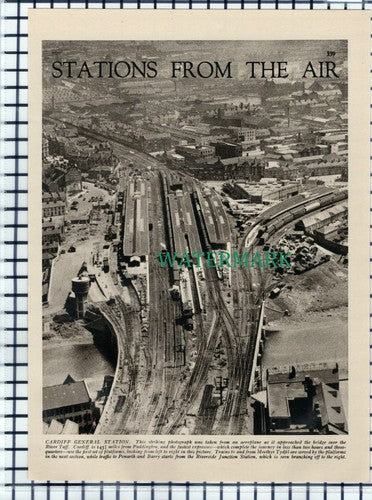 (7232) Cardiff Central Station From The Air - 1930s Cutting / Print
