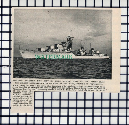 C6805) HMS DARING Destroyer Ship Captain E Hale - 1952 Cutting