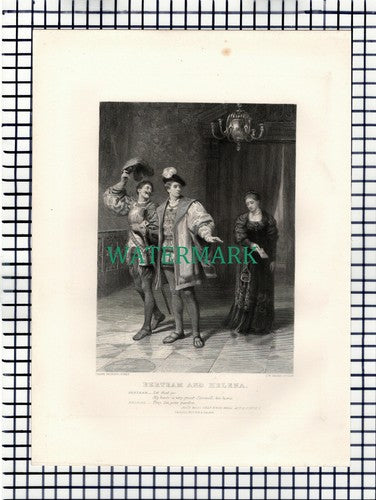 All's Well That Ends Well Bertram & Helena - c.1880 Shakespeare Print