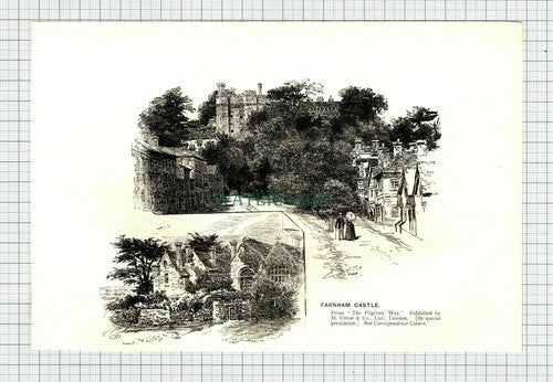 C6316) White Hart Godstone / Farnham Castle - 1901 Print / Cutting