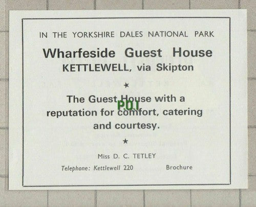(C623) Wharfeside Guest House Kettlewell Tetley / Bluebell Butterfield - c.1960